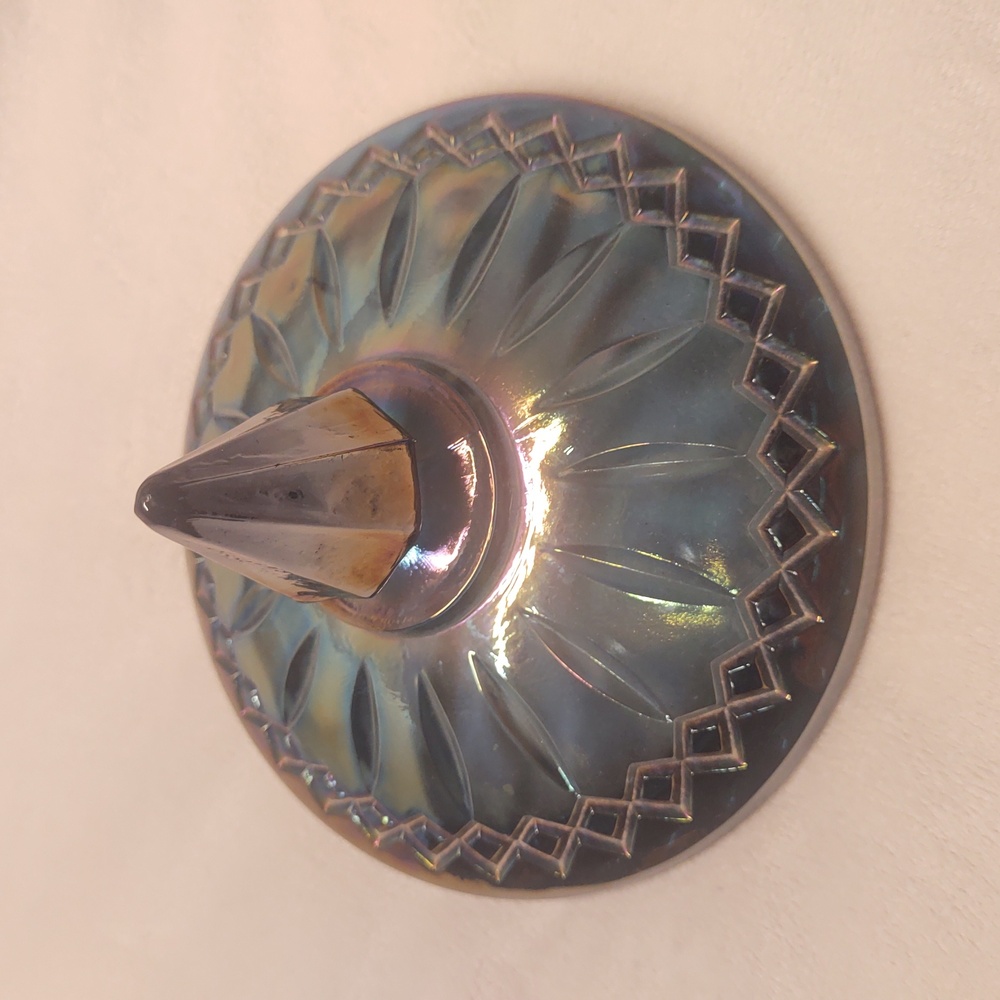 Vintage Candy Dish With Lid Iridescent Blue Rainbow Carnival Glass 1960s EUC - Picture 7 of 12